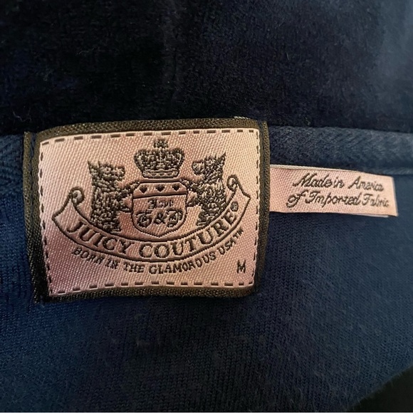 Vintage JUICY COUTURE Navy Velour Graphic Rhinestone Hoodie Jacket Size Medium - Picture 8 of 10